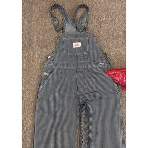 Vtg Round House Hickory Striped Bib Overalls Engineer  14 Women - Made USA